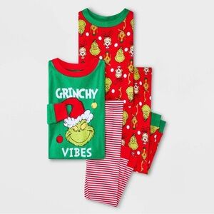 Toddler 4pc Grinch Long Sleeve Cotton Christmas Pajama Set - Red/Green 2T